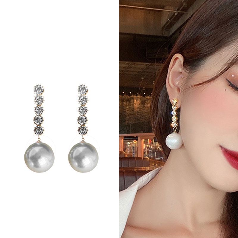 Gaya Baru Korea Unik Geometris Besar Kecil Mutiara Temperamen Anting Fashion Elegan