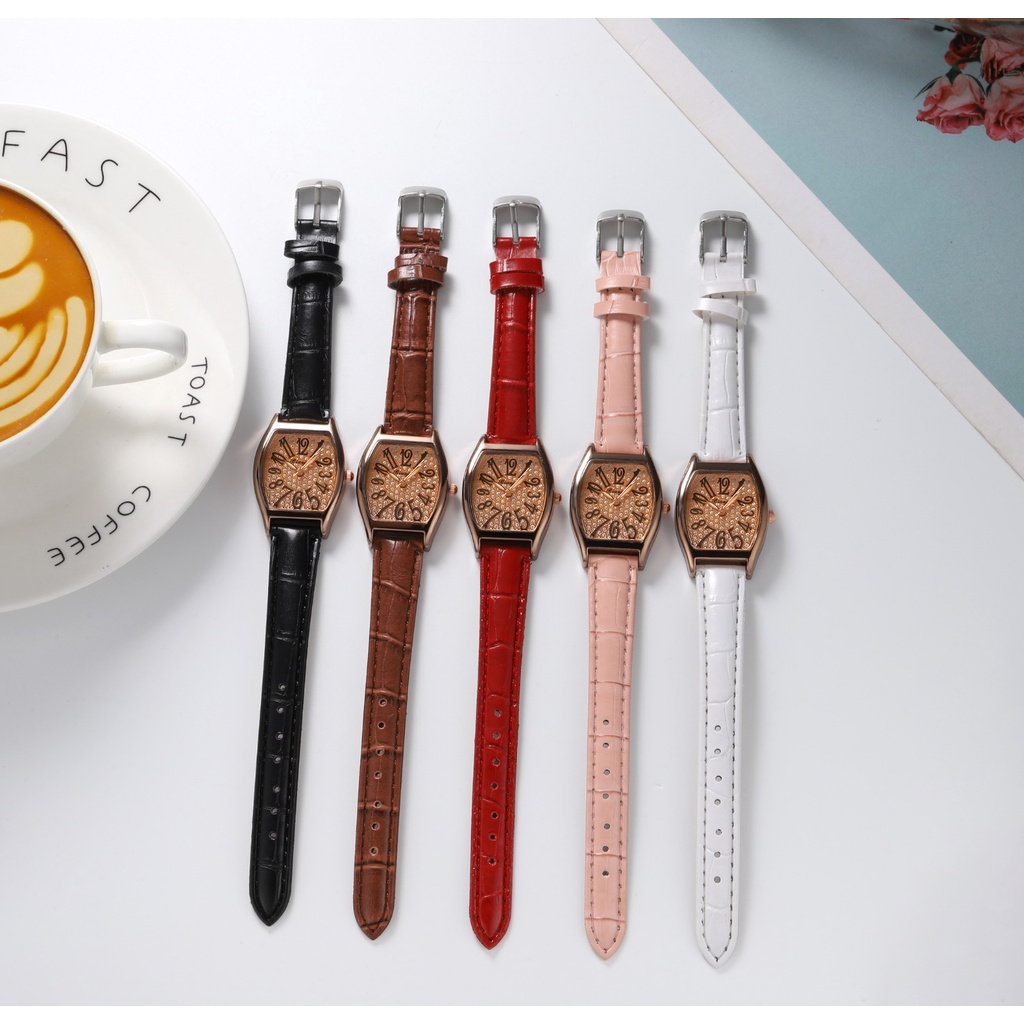 RRNS 185 Jam Tangan Strap PU Analog Casual Gaya Retro Untuk Wanita Watch Korean Fashion