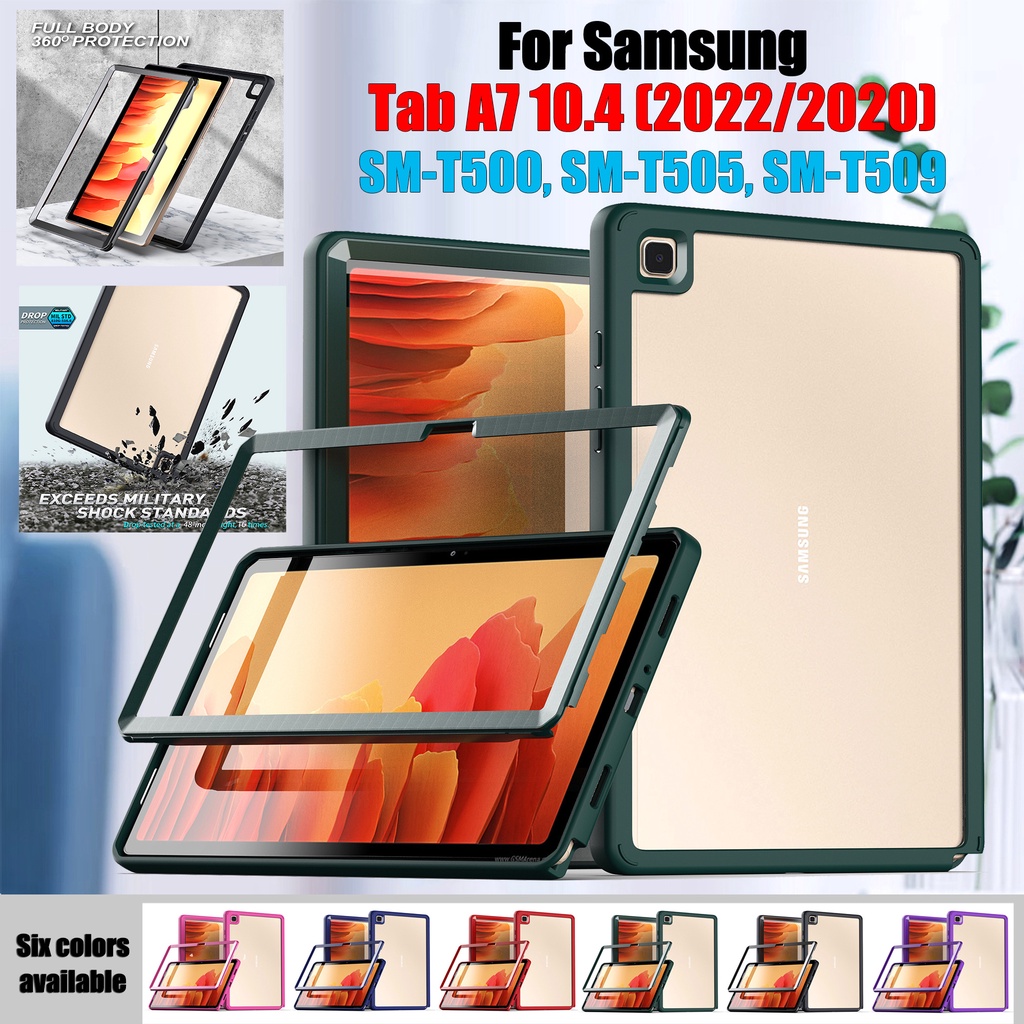 Untuk Samsung Galaxy Tab A7 10.4 (2022.2020) 10.4 &quot;SM-T509 SM-T500 SM-T505 T505N Fashion Shockproof Tablet Case Full Body360° Protection Casing 2in1 Bingkai Lepas Tutup Bening