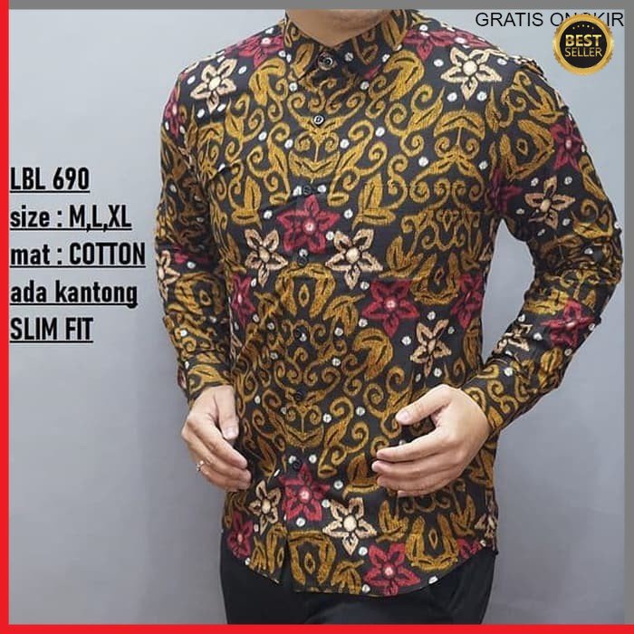 KEMEJA PRIA BATIK LENGAN PANJANG HEM BAHAN KATUN HALUS 40S LBL 690 BAJU MODERN MEWAH SLIMFIT SLIM FIT BY  JAKARTA