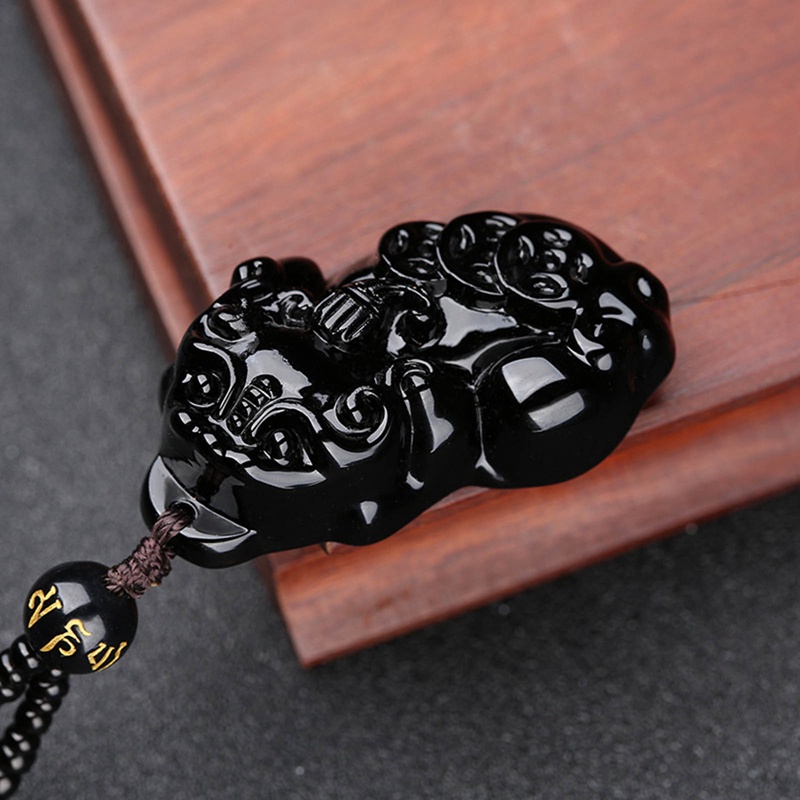 Pixiu Hitam Liontin Tas Uang Kalung Pria Aksesoris Perhiasan Wanita Liontin Hadiah Batu Giok Pi Xiu Fashion Charms Jewelry Couple Necklace