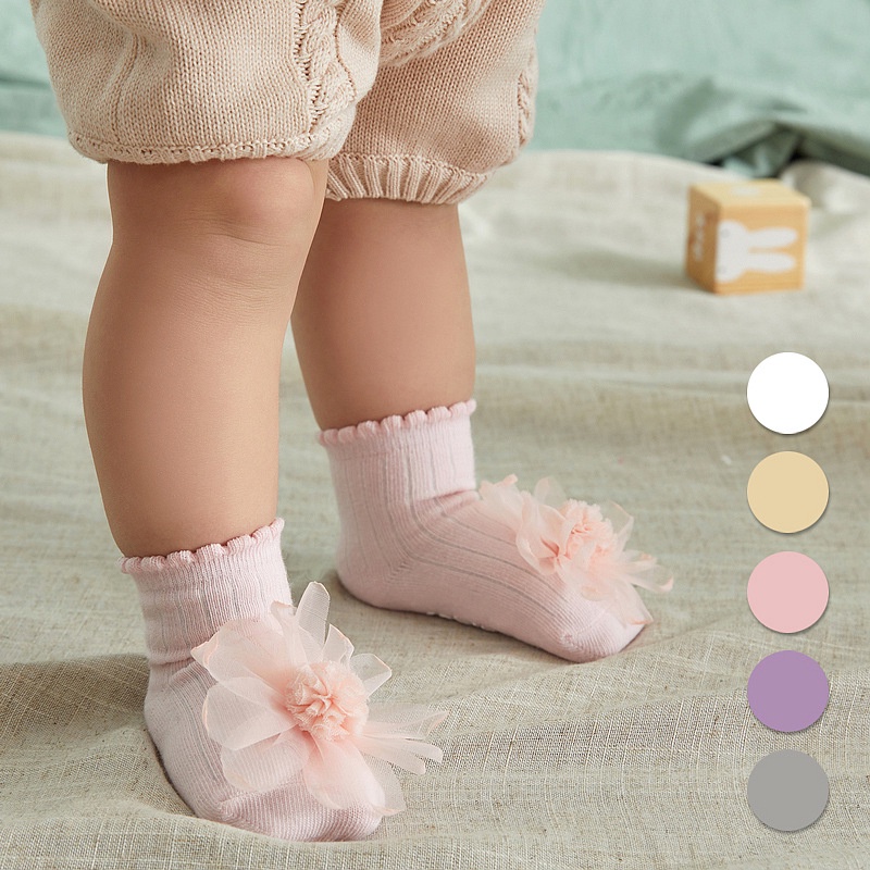 1234OS - Kaos Kaki Anak Bayi Perempuan Antislip Motif Flower Tulle / Baby Socks.
