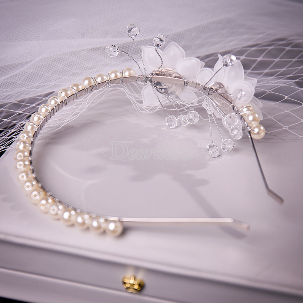 Super Immortal Head Band Flower White Wreath Pearl Hair Band Sen Niang Pengantin Mahkota Manis Gaun Pengantin Hiasan Kepala