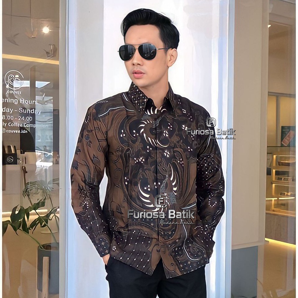 Furiosa Batik Baju Batik Pria Atasan Kemeja Batik Pria Lengan Panjang Motif Kupu Putih size M L XL XXL butikdian