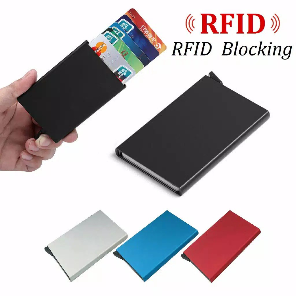 Premium RFID block aluminium dompet kartu kredit otomatis card holder auto pop up