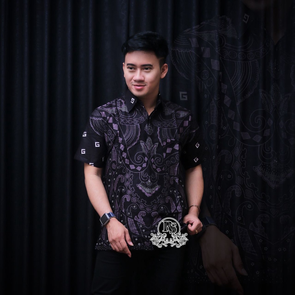 Batik Pria Lengan Pendek Premium BATIK AZMIL HRB026 motif KERATONAN Kode 002 size M L XL XXL