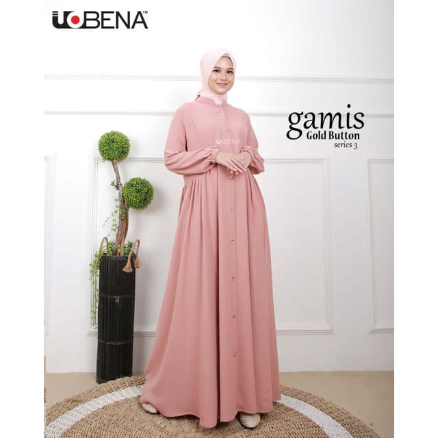Gamis Dress Terbaru Button Gold Crincle Crinkle GMA Ori Uobena BY QOID