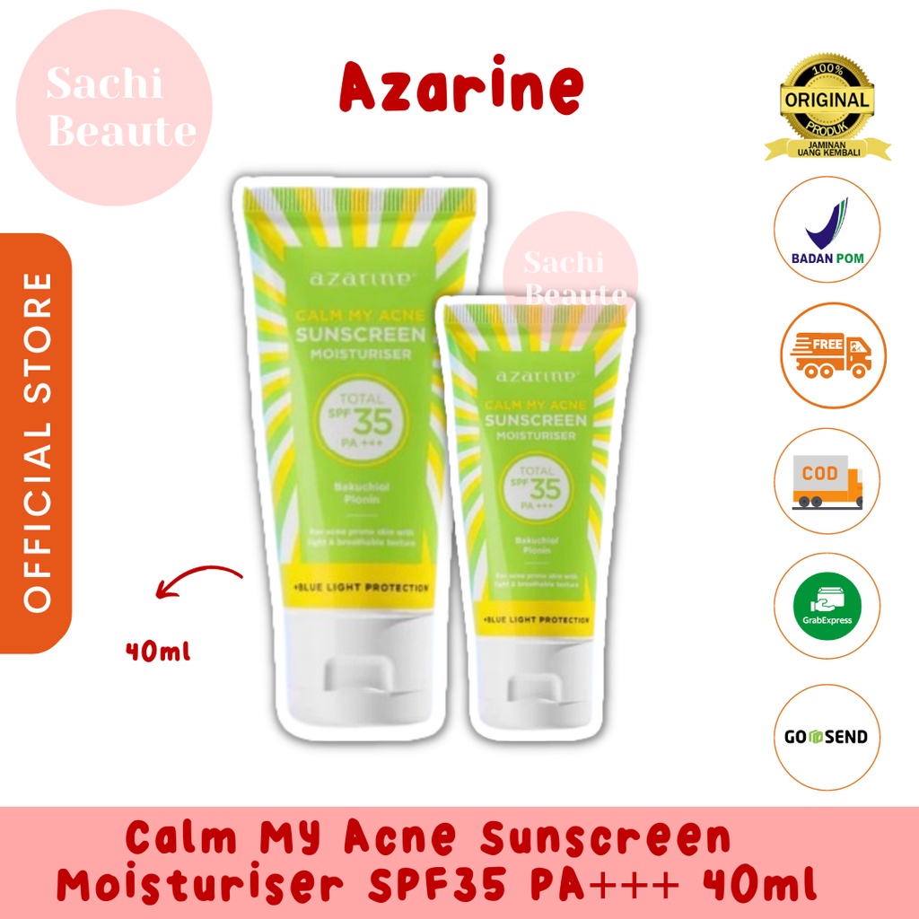 Azarine Cicamide Barrier | Calm My Acne Sunscreen Moisturizer 40ml Azarin Suncreen Moist Tabir Surya