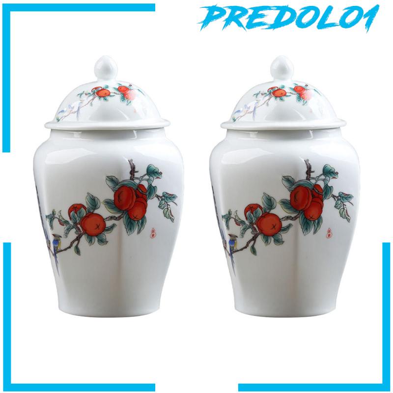[Predolo1] Ceramic Ginger Jar Tea Storage Jar Vas Bunga Hias Tea Tin Dengan Tutup