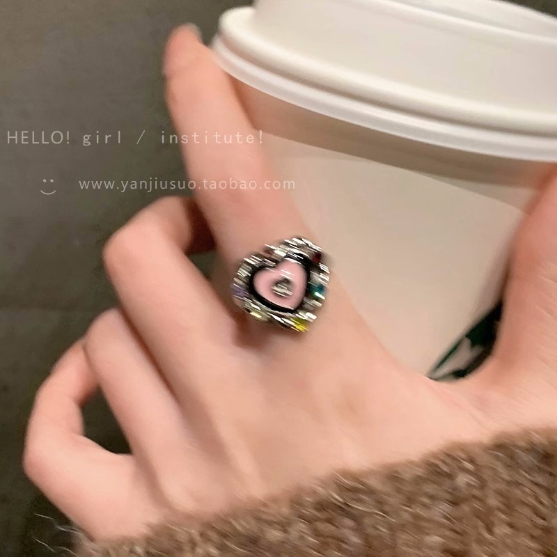 Cincin Bukaan Geometris Hati Berlian Imitasi Bahan Alloy Korea Untuk Wanita