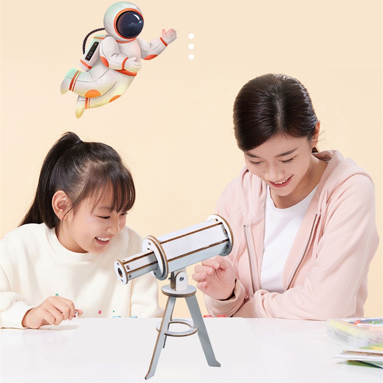 GIFTED EDUCATION DIY Telescopic Monocular Telescope Wooden Model Building Kits Assembly Toy Children School Project Gift