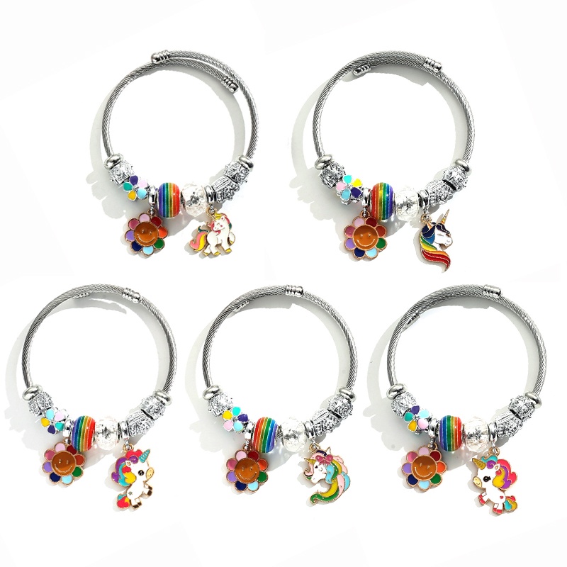 XiaoboACC Liontin Unicorn Stainless Steel Tidak Luntur Manik-Manik Adjustable DIY Gelang