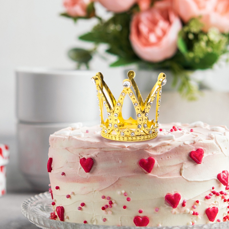 Mini Crown Cake Topper/Hiasan Kue Mahkota Happy Birthday Kristal Berlian Imitasi