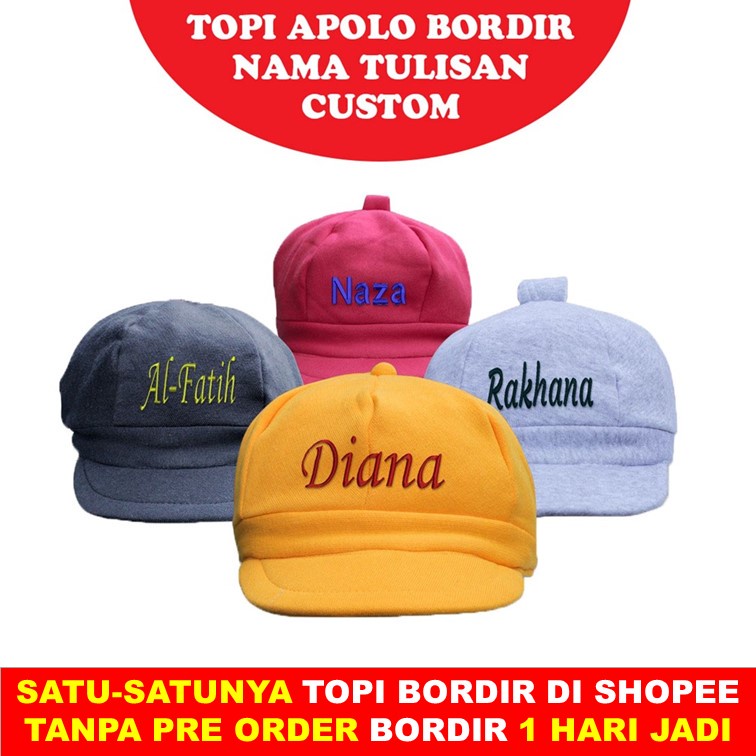 TOPI BAYI APOLO BORDIR NAMA CUSTOM TULISAN