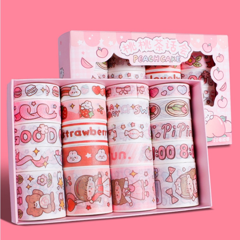 20rolls/box Kartun Tangan Akun Tape Tidak Berulang Tangan Akun Stiker Lucu Stiker Tape DIY Stiker Dekoratif Perekat Diri Alat Tulis Stiker Untuk Diary Scrapbooking Handbook