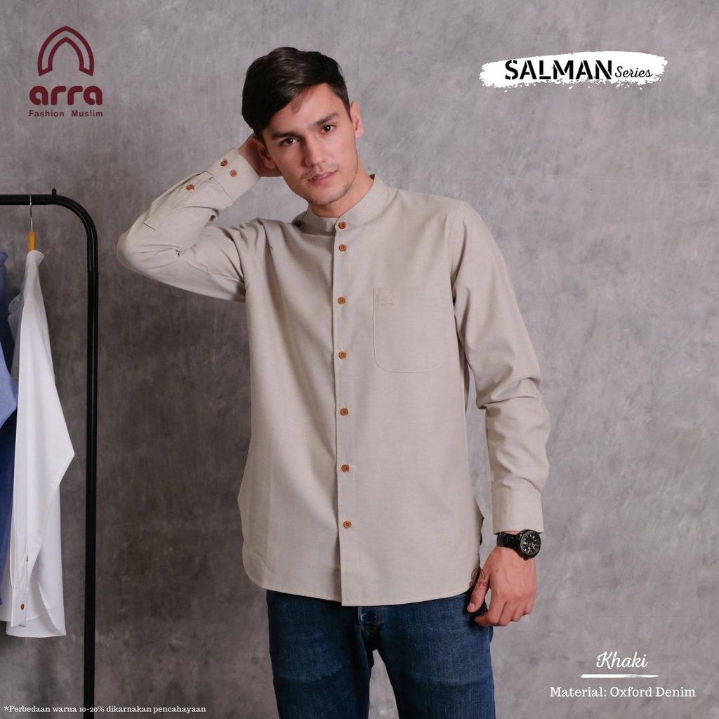 Kemeja Koko Pria Dewasa Salman Lengan Panjang Oxford Denim Premium Original Arra Baju Koko Basic Pol