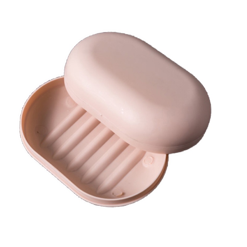 Warna Murni Oval Bentuk Tahan Lama Kotak Sabun Tutup Segel Anti Bocor Saluran Air Tempat Sabun Portabke Box Sponge Tempat Penyimpanan Tray Penyimpanan Kamar Mandi