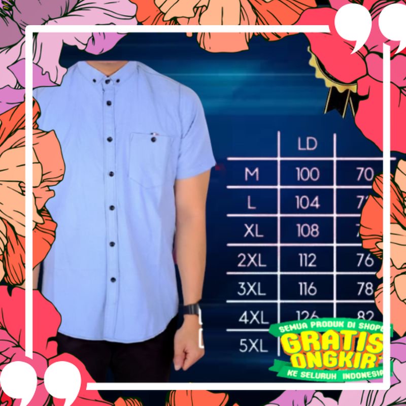 Paling Laris /Kemeja Biru Muda Pria Kemeja Jumbo Distro Kemeja Kerja 5XL Keren Kameja Kantor Bigsize