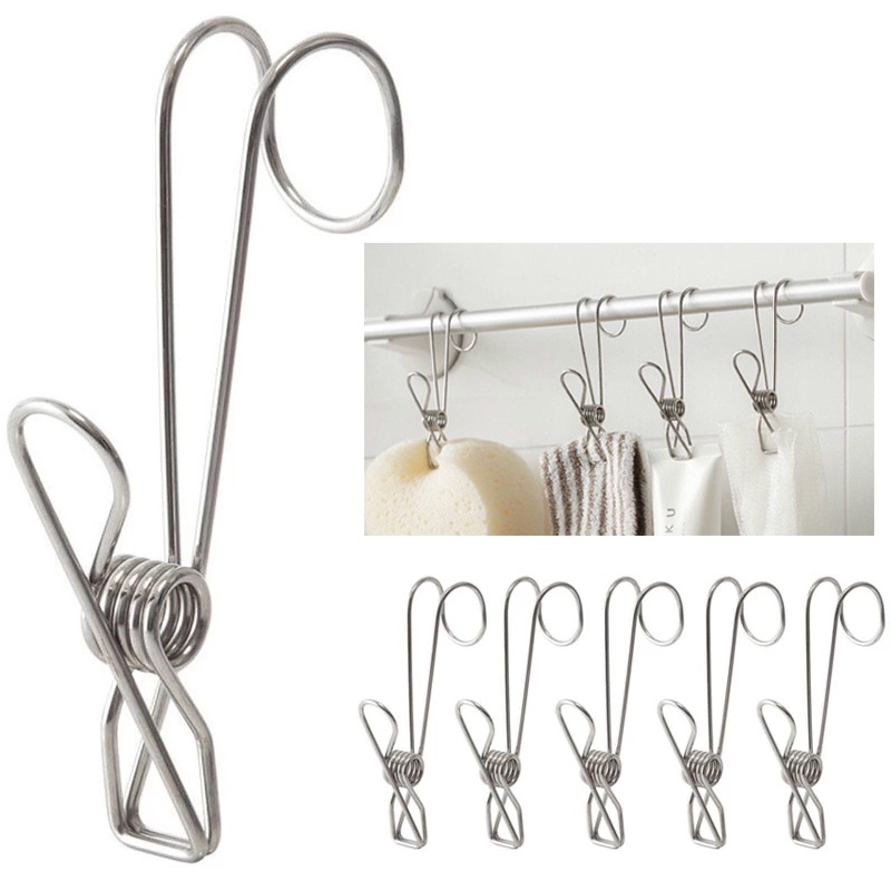 [Unggulan] 1/10pcs Klip Penyimpanan Klip Pengeringan Tanpa Jejak Multi Fungsi Anti-slip Klip Kait Tirai Stainless Steel Klip Klip Snack Dan Pakaian Clipfor Homeliving