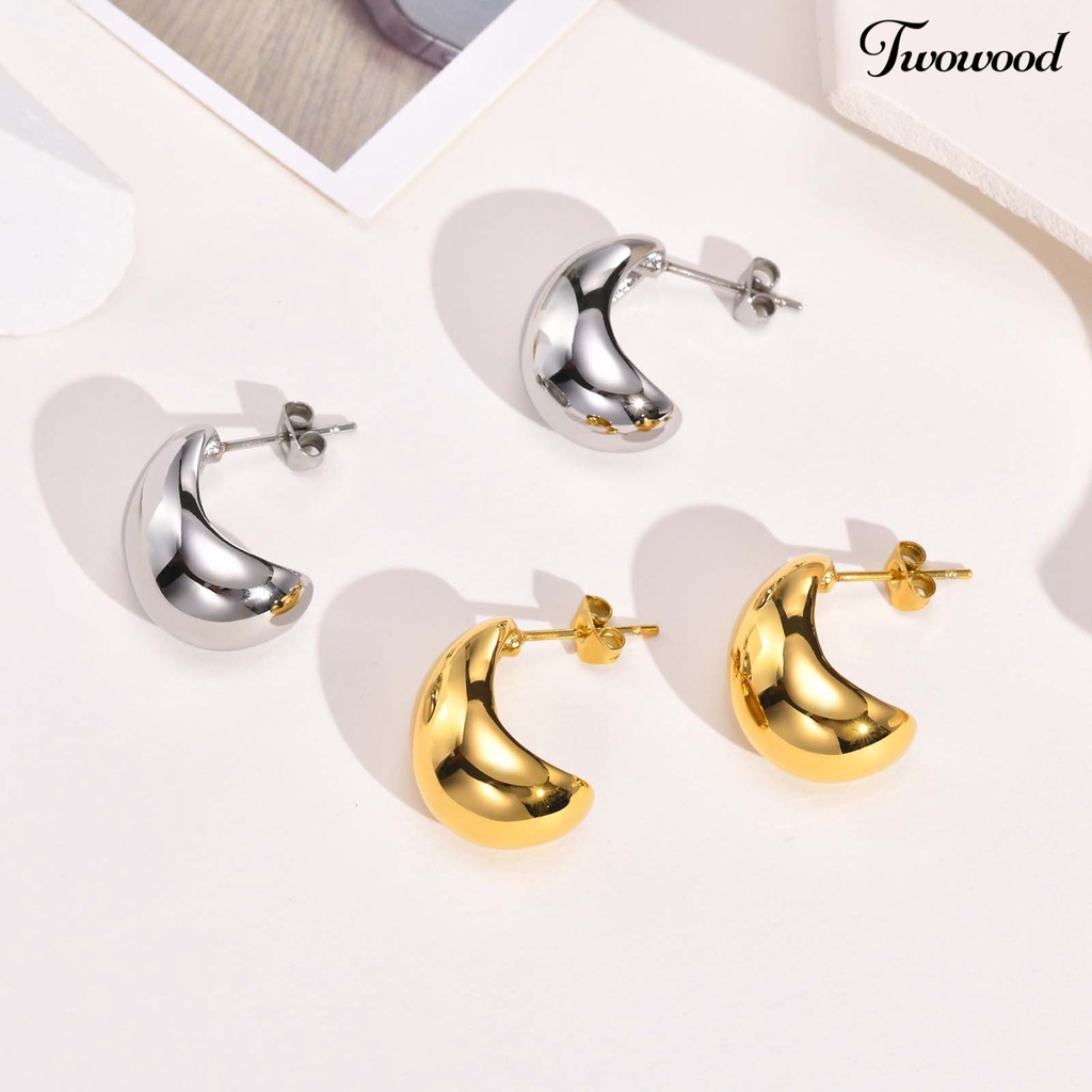 Twowood 1pasang Ear Studs Retro Stainless Steel Dipoles Hypoallergenic Minimalis Open Hoop Metal Lingkaran Anting Perhiasan Fashion