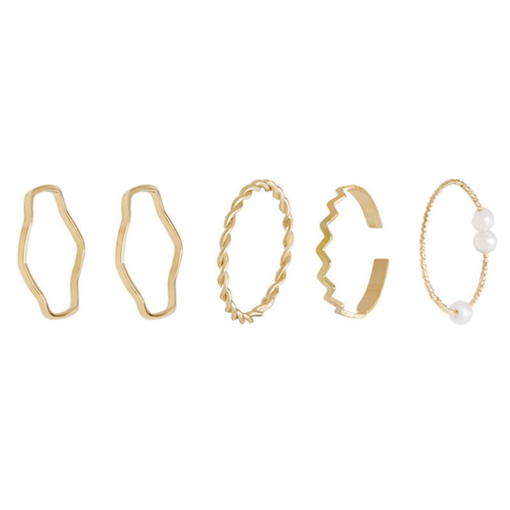 5pcs / Set Cincin Mutiara Model Simple Untuk Wanita