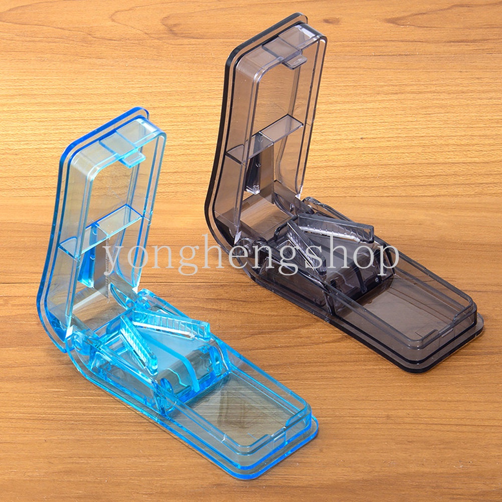 Outdoor Travel Portable Pill Cutter Medicine Slicer Box Transparan Pill Splitter Wadah Obat Tablet Divider Breaker Tempat Penyimpanan Pill Box Vitamin Penghancur