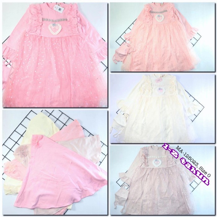 Baju Gamis Muslim Anak Perempuan Tutu Polka Kerut