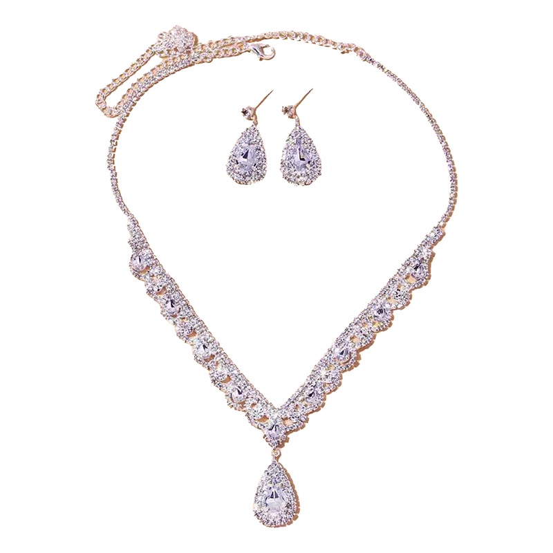 Fashion Bridesmaid Bridal Set Perhiasan Untuk Wanita Berlian Imitasi Kristal Kalung Anting Set Pernyataan Pernikahan Perhiasan Set