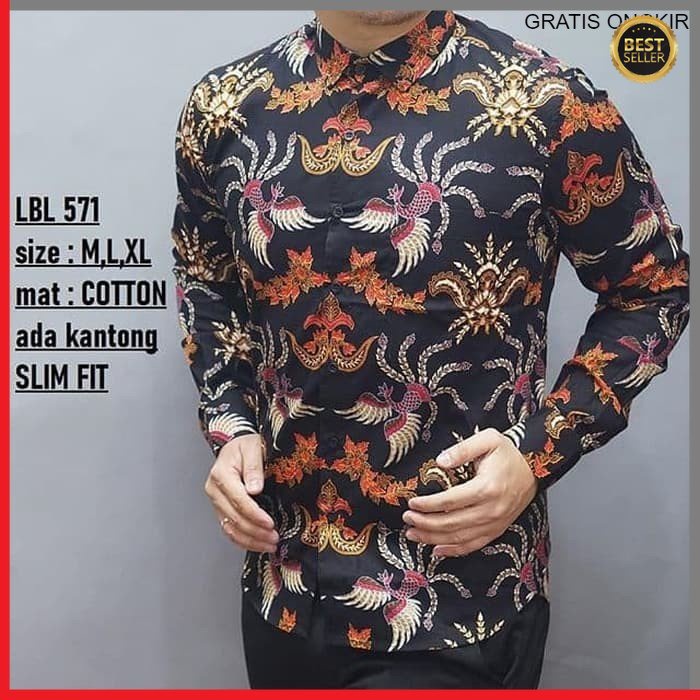 KEMEJA PRIA BATIK LENGAN PANJANG HEM BAHAN KATUN HALUS 40S LBL 571 BAJU MODERN MEWAH SLIMFIT SLIM FIT BY JAKARTA