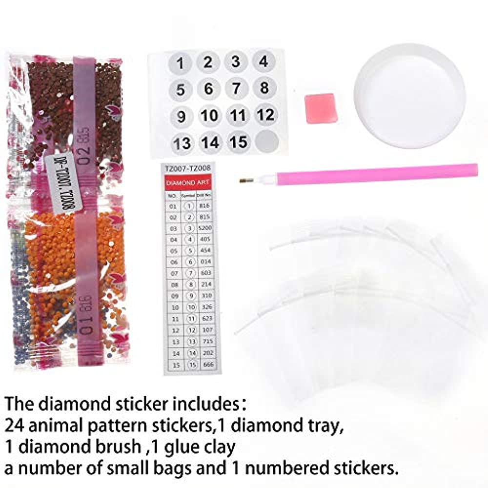 12 Pcs 5D DIY Kids Animal Diamond Painting Stickers Beginner Diamond Painting Kits, Digital Diamond Paint