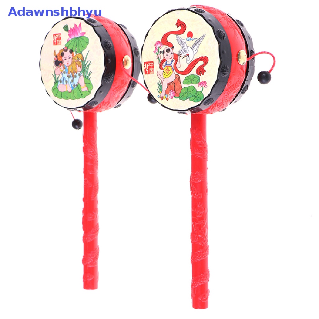 Adhyu 1Pc Mainan spin Tradisional China rattle drum Anak Kartun Bel Tangan Untuk Bayi ID