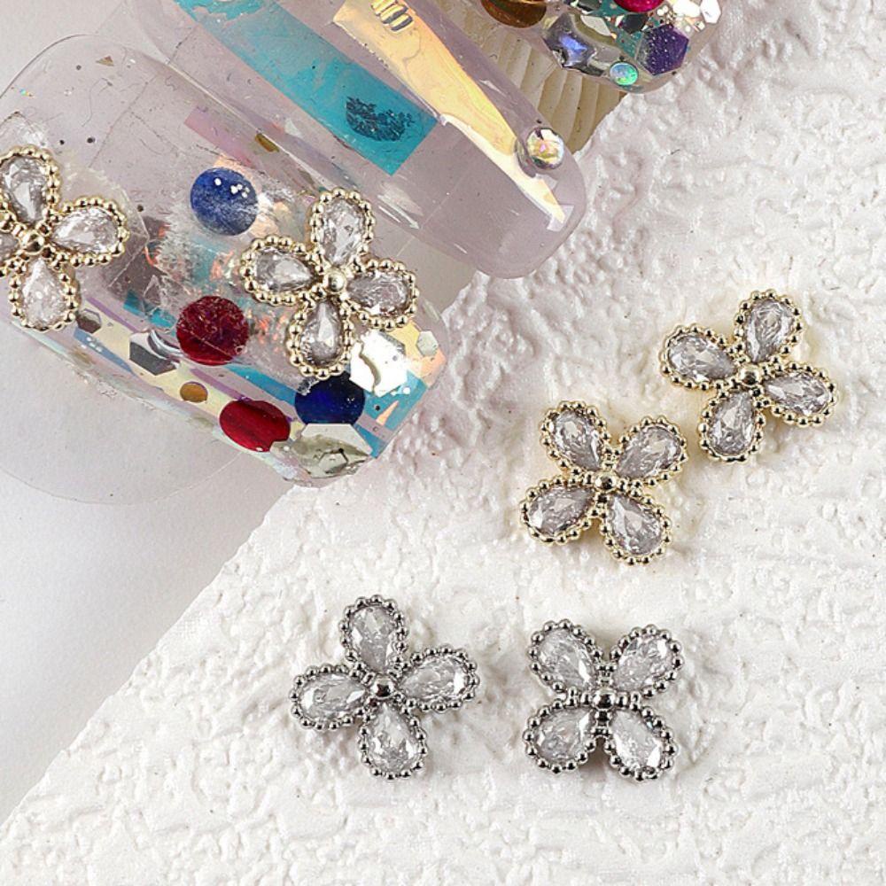 AUGUSTINA Agustina Manicure Aksesoris Mewah Mix Gaya Emas Perak Berlian Imitasi Four-leaf Clover Alloy Nail Charms