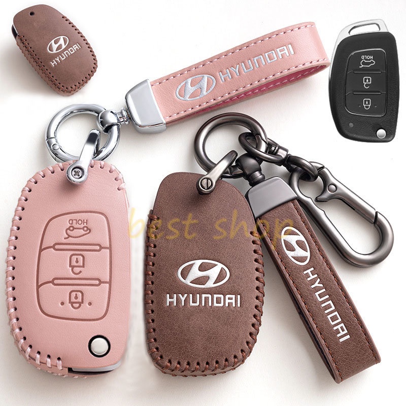 Cover Case Kunci Mobil Bahan Kulit Untuk Hyundai Tucson Creta ix25 ix35 ix45 Santa Fe Verna Mistra Elantra Key Storage Keychain Protect