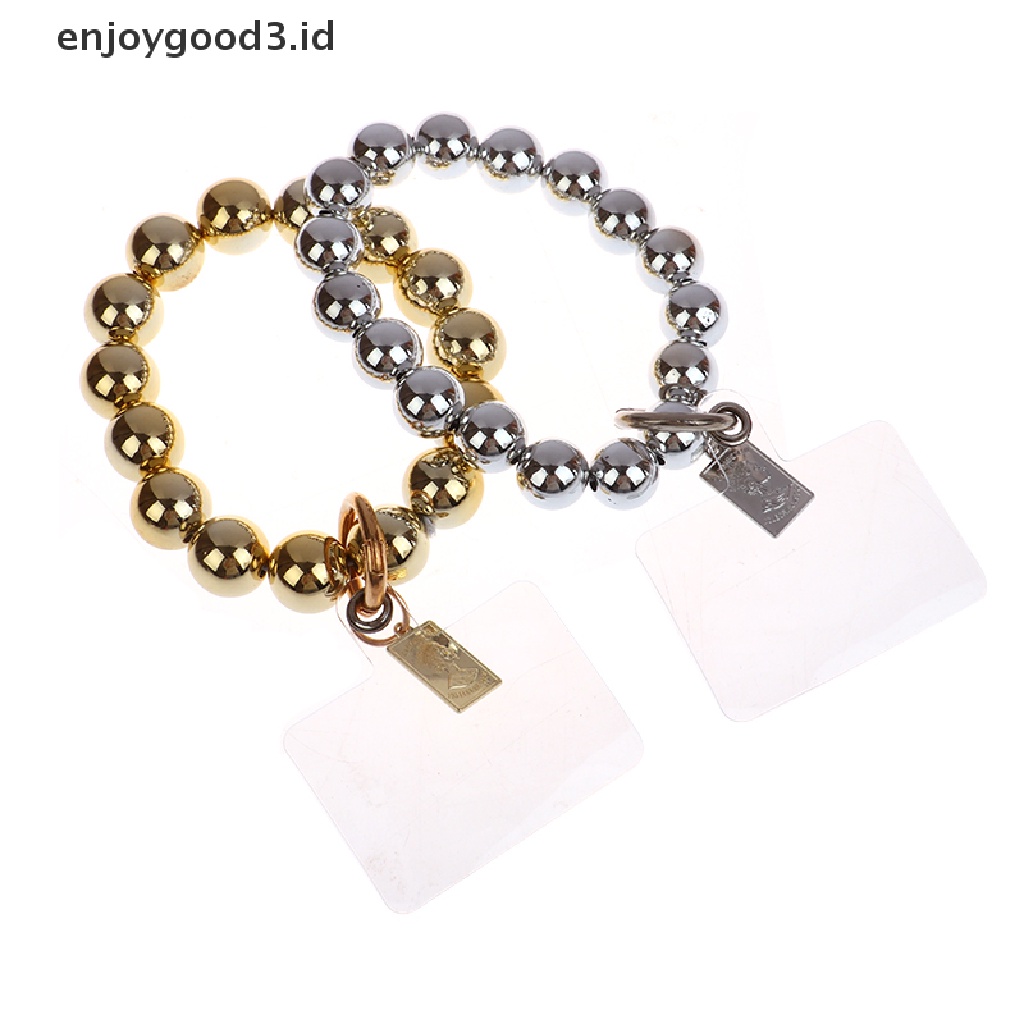 [Rready Stock] Lanyard Telepon Minimalis Warna Emas Perak Manik-Manik Gelang Gantungan Kunci Tali Telepon (ID)