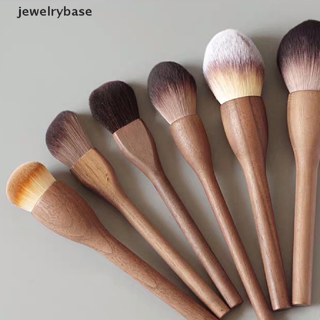 [jewelrybase] 1pc Sikat Gagang Kayu Kosmetik Premium Walnut Loose Foundation Contour Brush Butik