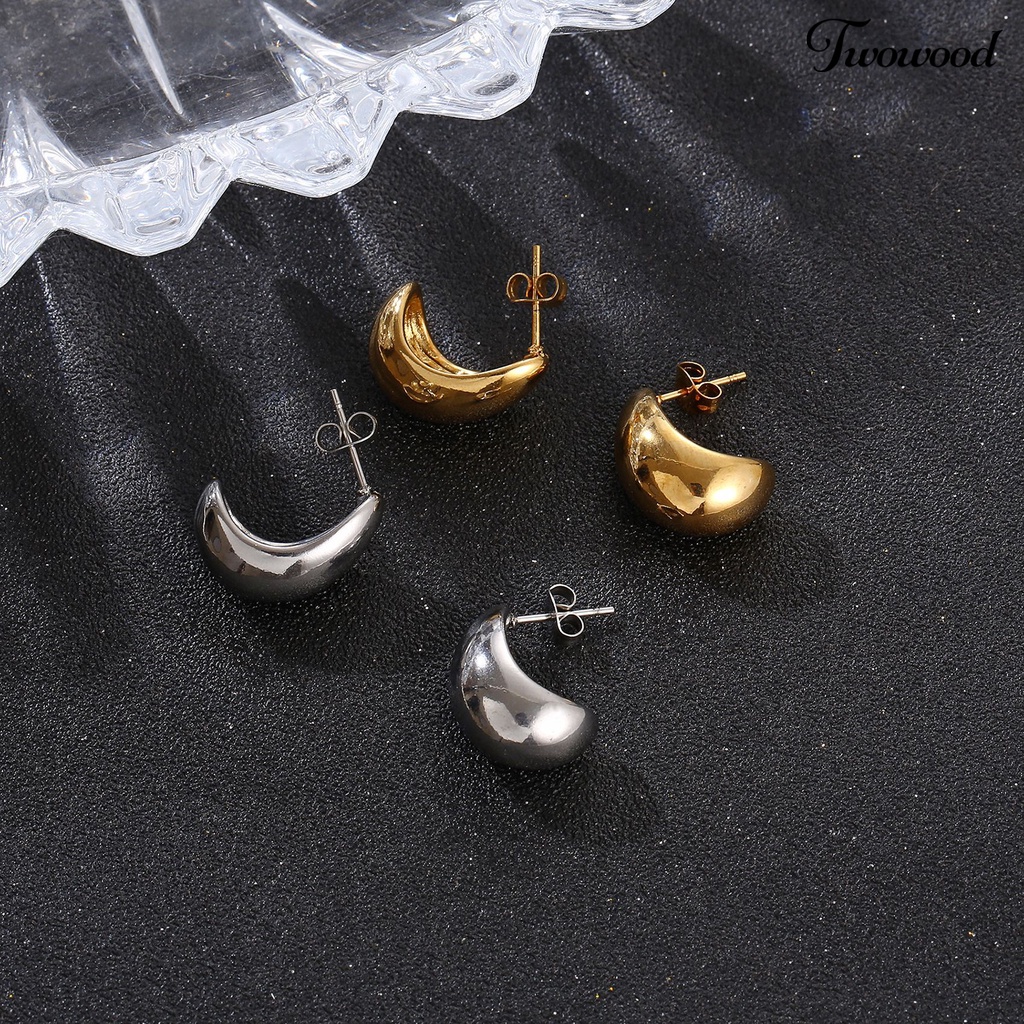 Twowood 1pasang Ear Studs Retro Stainless Steel Dipoles Hypoallergenic Minimalis Open Hoop Metal Lingkaran Anting Perhiasan Fashion