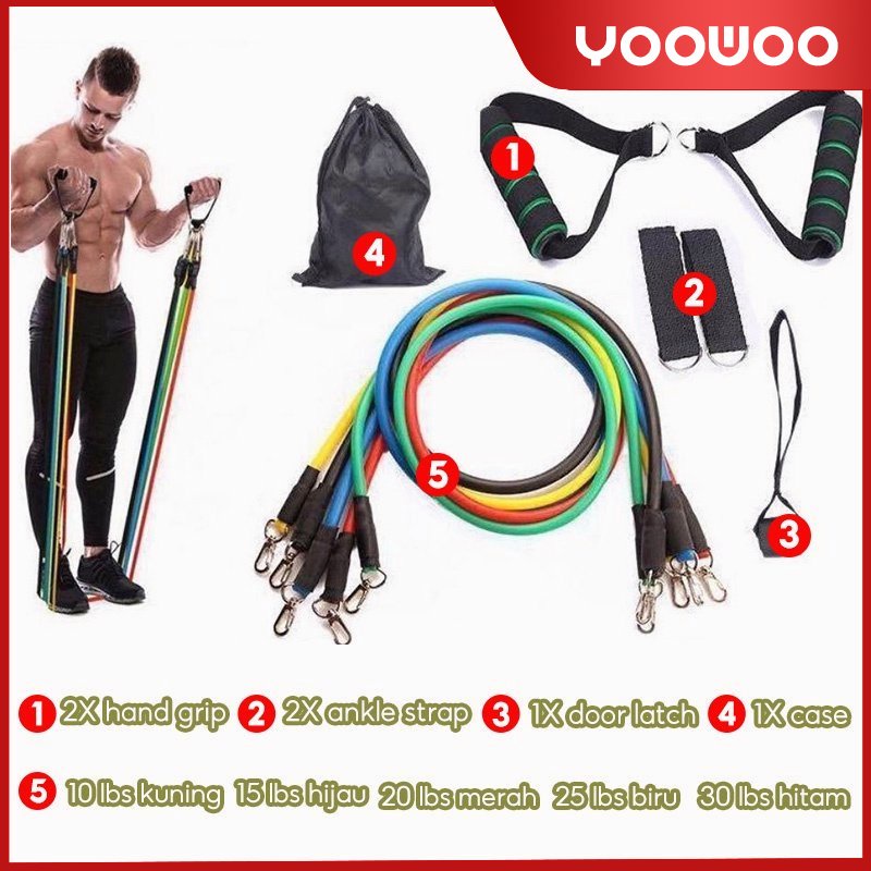 Resistand band set 11pcs /11in1 Set tali fitness/Set tali gym/Band stretching