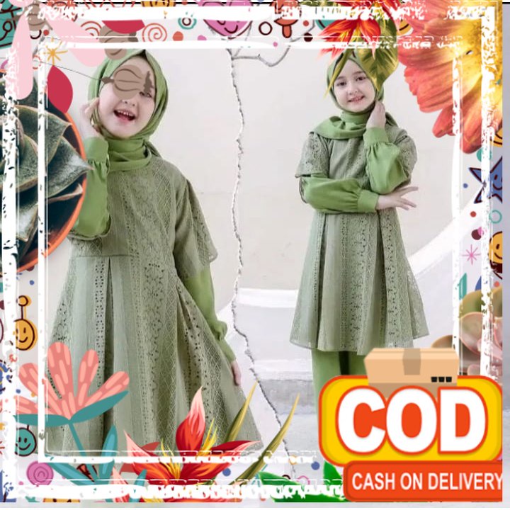 TREND Shirin Kids Set Pakaian Anak Umur 6 7 8 9 10 Tahun Setelan Brukat Malika Atasan Tunik Celana B