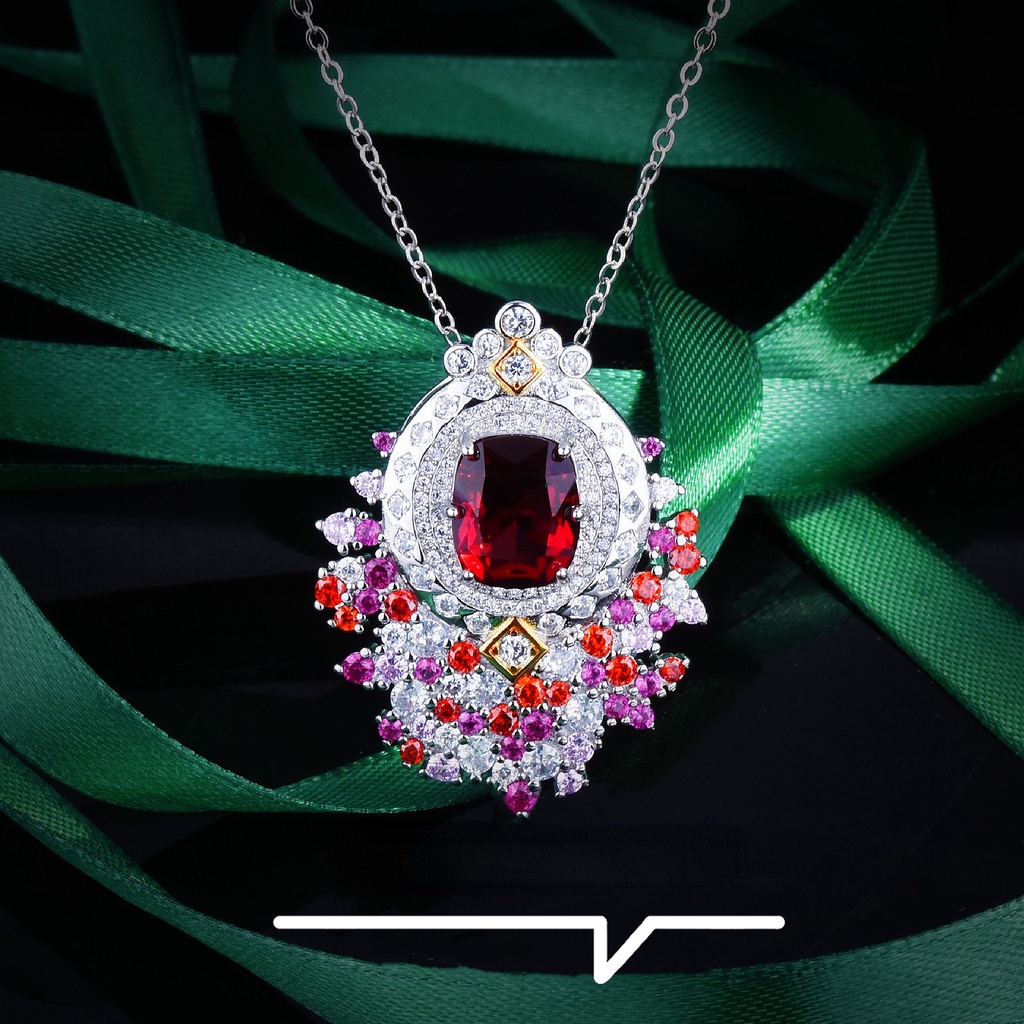 Goldkingdom Aksesoris Perhiasan Fashion Ready Stock Live Stream: Desain Perhiasan Tinggi Baru Simulasi Ruby Ruby Pendant Enset Set Dengan Berlian Dan Kalung Starlight