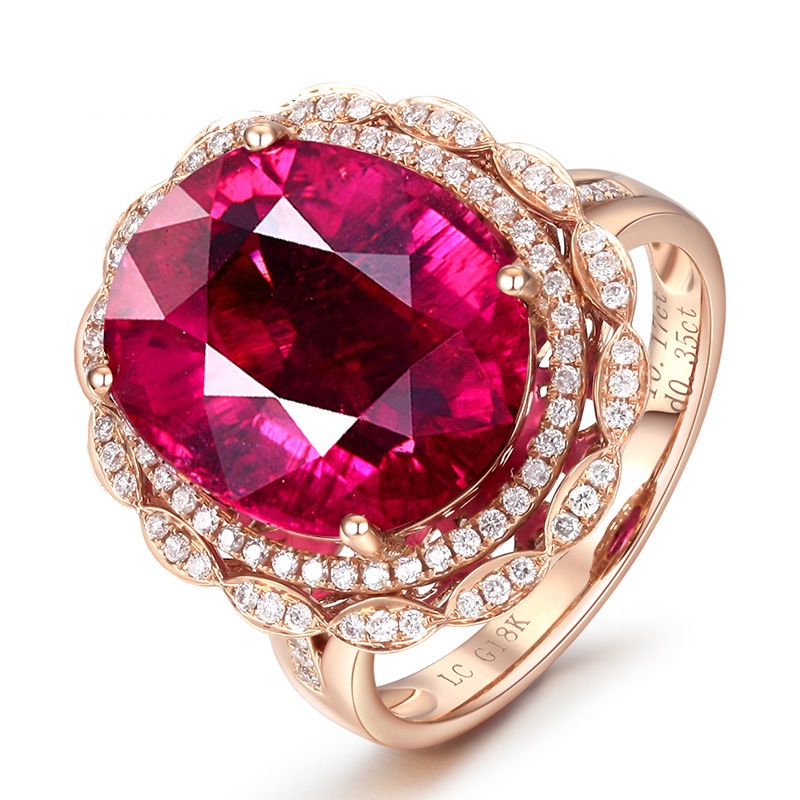 Goldkingdom Fashion Perhiasan Aksesoris Ready Stock Mewah Industri Berat Darah Burung Merpati Merah Pertunangan Cincin Penuh Berlian Micro-Hias Zirkon Ruby Warna-Warni Cincin Perempuan.