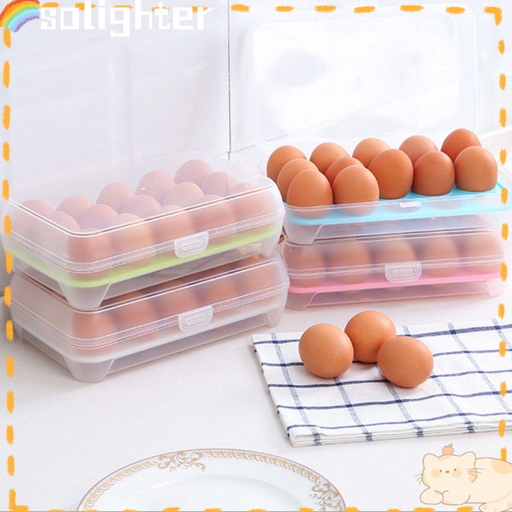 Solighter Kotak Penyimpanan Telur Portable Bening Pengawet Makanan 15kisi Egg Tray