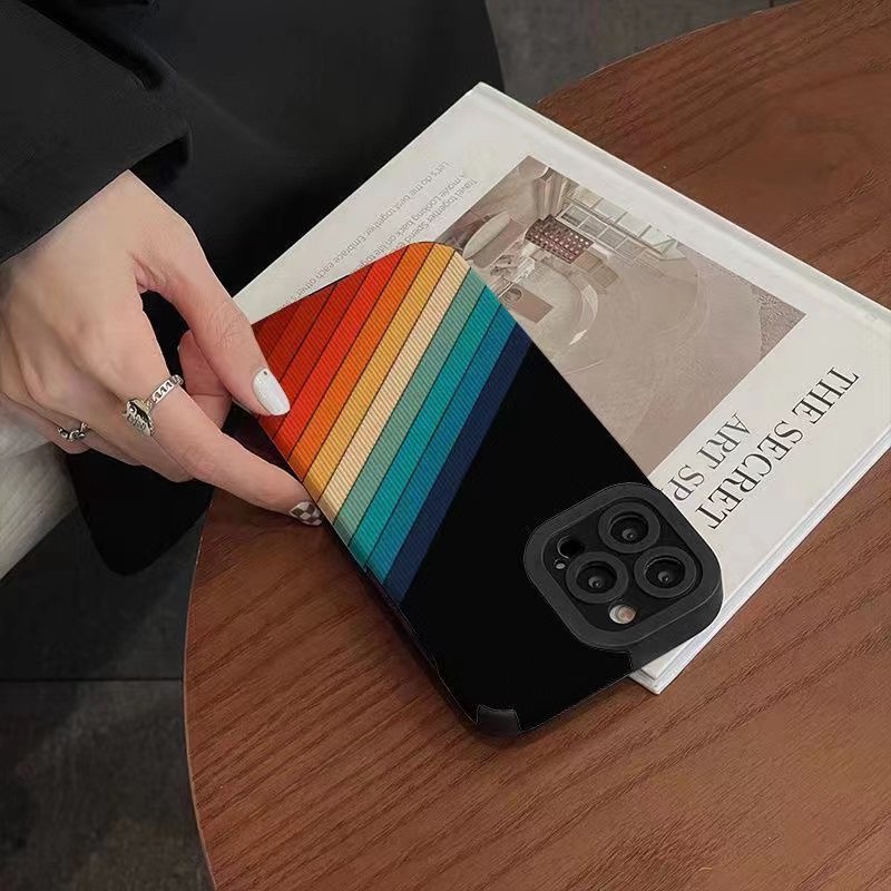 Fashion！Black Rainbow Soft Case HP OPPO A91 F11 F9 Pro A3S A9 A5 A31 A53 A33 2020 A7 A5S A12 A11K A52 A92 A83 A55 A56 A55S A95 FTD Stripe Casing Realme C1 X XT Reno 2F 3 5 6 5G