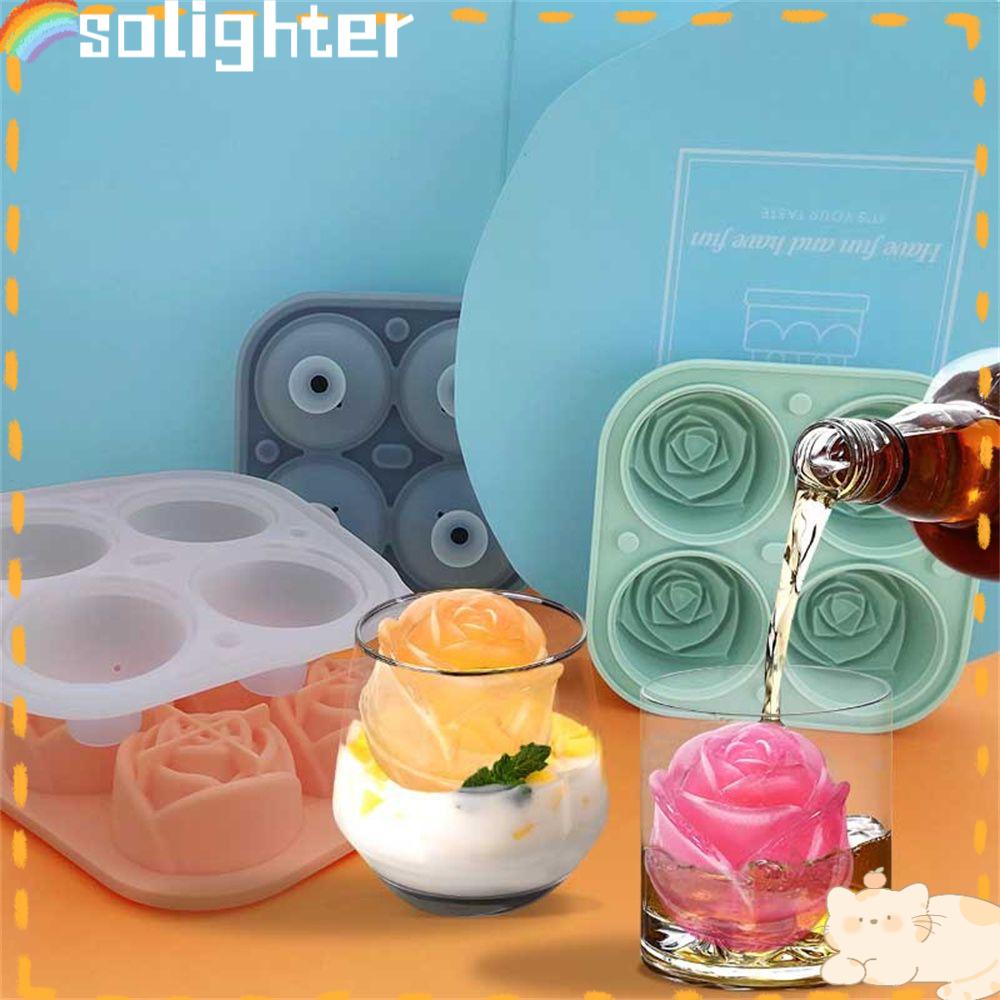 Solighter Cetakan Es Batu Cocktails Juice Rose Bulat Dengan Penutup Ice Ball Maker