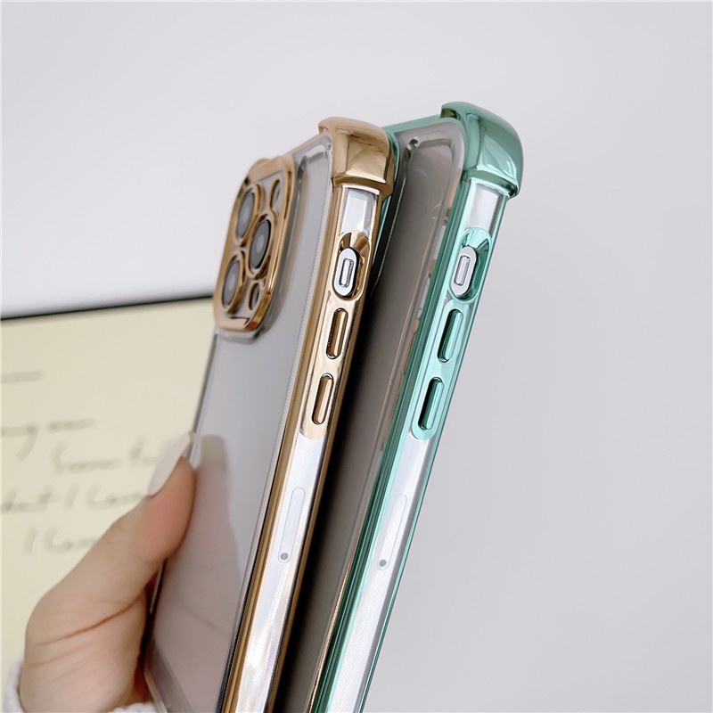 Deluxe Electroplating Corner Protection Phone Case IPhone 11 12 13 14 Pro Max Plus Sarung Casing Tahan Guncangan