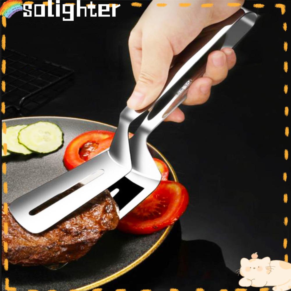 Solighter Sekop Steak Capit Masak Daging Spatula Penggorengan Ikan Stainless Steel