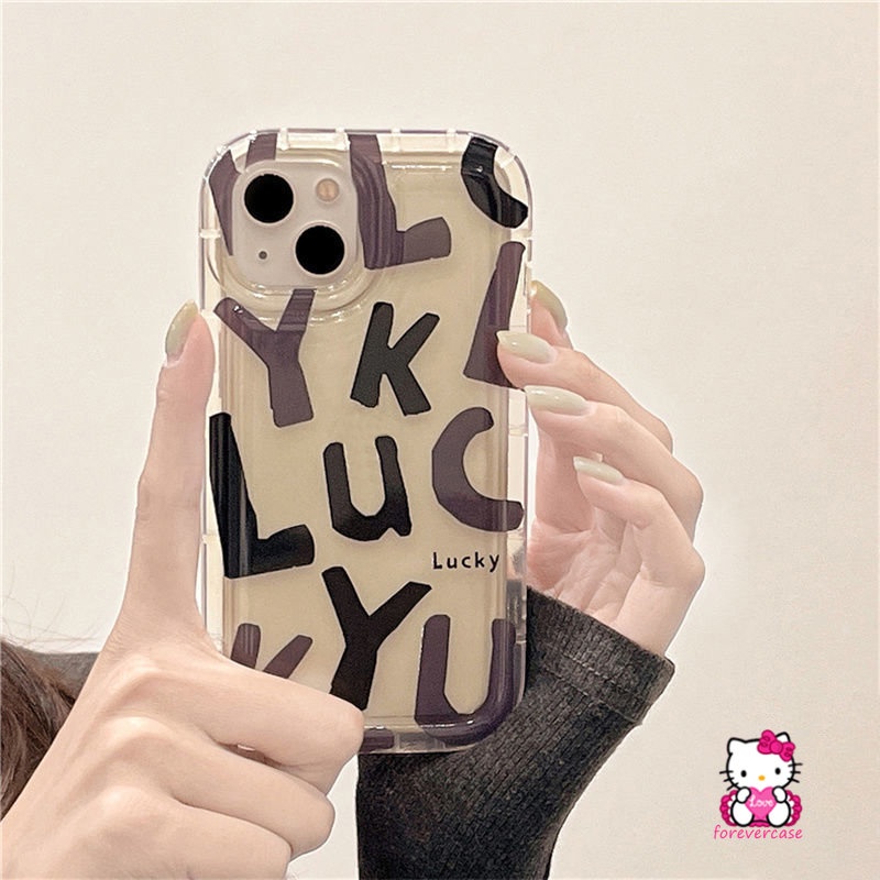 IPHONE Casing Ponsel Kompatibel Untuk Iphone11 13 14 12 Pro MAX 7Plus 6 8 6S Plus XR X XS MAX Ins Fashion Lucky Graffiti Letter Airbag Lembut Tpu Shockproof Back Cover