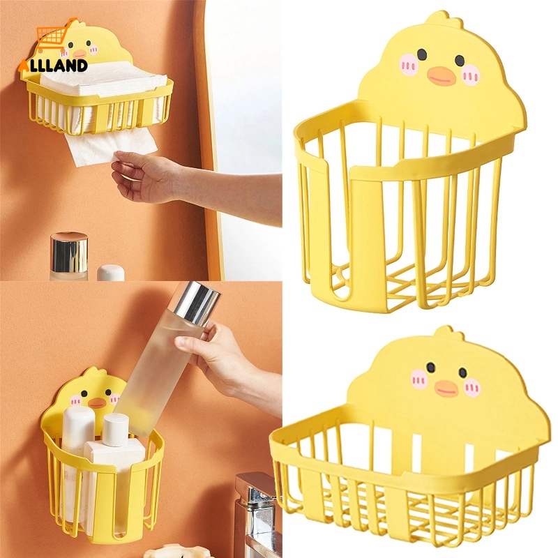 Kotak Tisu Bentuk Bebek Kecil Kartun Kerawang Bulat/Persegi/Dinding Self Adhesive Removable Toilet Paper Holder/Tempat Penyimpanan Kosmetik Rumah