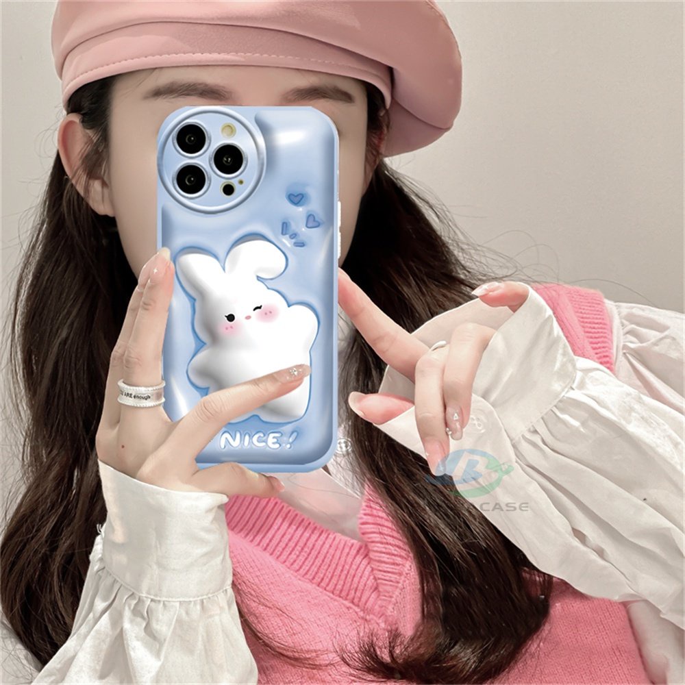 Casing hp Oppo A77S A57 A16 A16S A54S A77 A16K A17 A5S A15 A15S A12 A3S A17K A12E A92 A52 A32 A31 A9 A5 F1S A53 A33 A54 F9 C1 A11K Kartun Kelinci Lucu Silicone Airbag Case Binteacase