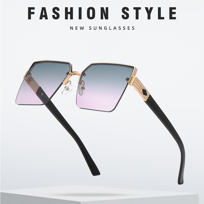 Kacamata Hitam Fashion Square Aesthetic Shades Untuk Wanita/Pria Metal Frame Sunglasses Eyewear