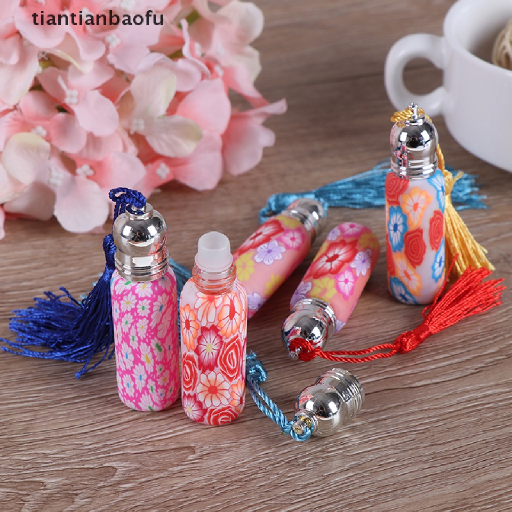 [tiantianbaofu] 1per4 * 6ml Botol Kaca Kosong Roll On Roller Tanah Liat Lembut Butik Acak